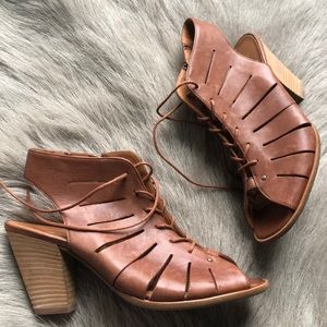 New Paul Green Cosmo brown peep toe sandals heels 6 8.5